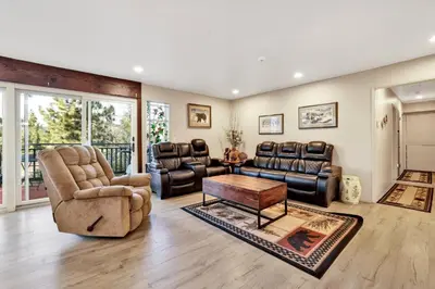 a living room with leather furniture and a table at A hidden asset #2379 in Big Bear Lake