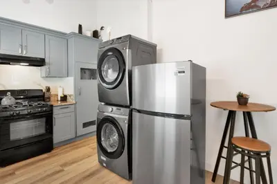 a kitchen with a stainless steel refrigerator and a stove at Sweet retreat 2 #2333 in Big Bear Lake