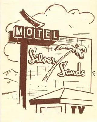 a drawing of a motel sign with a palm tree at Silver Sands Motel in Ventura