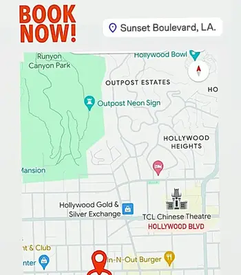 a screenshot of a map of the park at Sunset & La brea studio!! Best location ever in Los Angeles