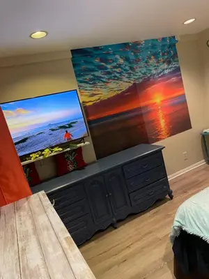 a bedroom with two large monitors on the wall at El Segundo Beach 5B4b Home, POOL Hot Tub, BEACHES, Local Town! in El Segundo
