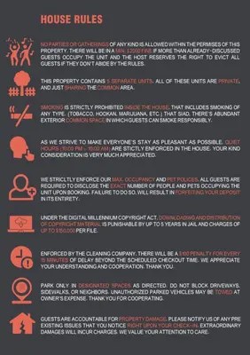 a poster with a list of house rules at Diamond in Los Angeles- AM3 in Los Angeles