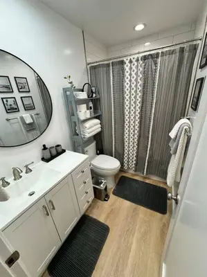 a bathroom with a sink and a toilet and a shower at Carpinteria Beach Studio Condo in Carpinteria
