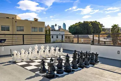 a chess board on top of a roof at Rooftop 3B 3BA House Near Dodger Stadium and DTLA in Los Angeles