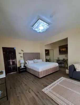 a bedroom with a bed and a skylight at Audrey Studio Apartment in Ktown in Los Angeles