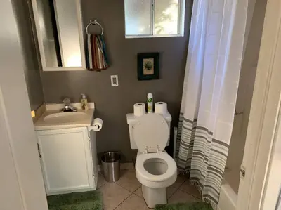a bathroom with a white toilet and a sink at Private Studio GuestHouse With Everything! in Los Angeles