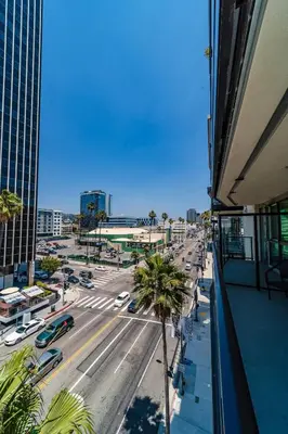 a view of a city street from a building at Sunset Blvd Studio Apt in the Heart of Hollywood in Los Angeles