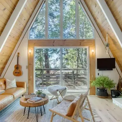 A-Frame Retreat Chic and Modern Forest Views Hammock Outdoor Dining Decks