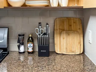 a kitchen counter with scissors and a cutting board at Stylish 1bd in Marina Del Rey with Free Parking in Los Angeles