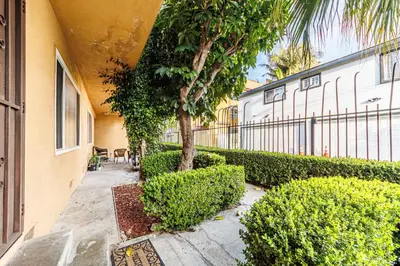 a building with a tree and bushes next to a building at Gorgeous 1 Bedroom Apartment#7 in Los Angeles