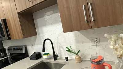 a kitchen counter top with a sink and a sink at Awesome Loft at Hollywood FREE Parking in Los Angeles