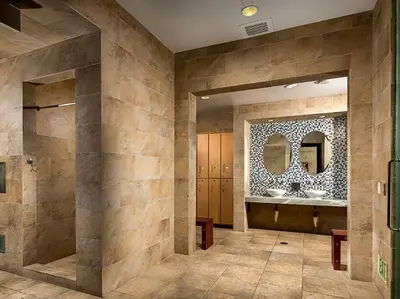 a bathroom with two sinks and a mirror at Cozy Resort-Style Experience - Garden View in Los Angeles
