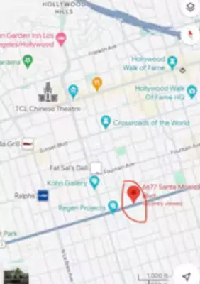 a close up of a map with a red pinpoint at Spacious and Modern 3 bedroom 2 unit in Los Angeles