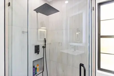 a bathroom with a shower and a sink at Bohemian Beach ## in Los Angeles