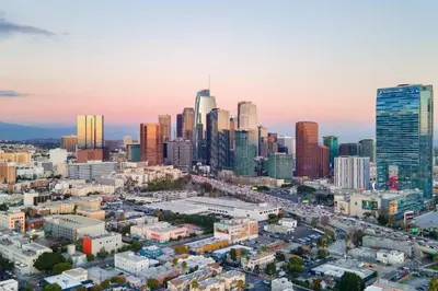 an aerial view of a city with skyscrapers at Modern Rooftop Villa in Los Angeles