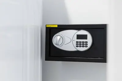 a microwave oven with a dial on a wall at Luxe Townhouse Near Downtown LA in Los Angeles
