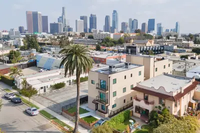 an aerial view of a city with a city skyline at Spectacular Rooftop View House in Los Angeles