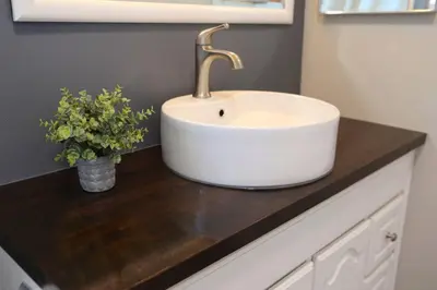a white sink on a counter in a bathroom at GREAT VIEWS - Over the Oaks - Stylish - Whole Home in Thousand Oaks