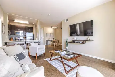 a living room with a couch and a table at Marina del Rey 2BR - Near LAX, Beach & Dining in Los Angeles