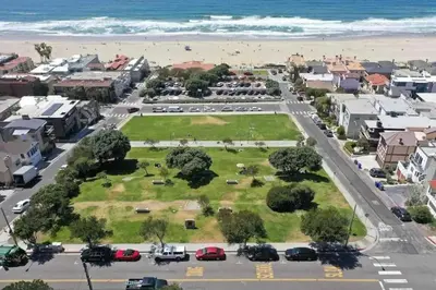 an aerial view of a park near the beach at Walk 2 Beach, Parking, AC, WD,15min2LAX,Remodel in Manhattan Beach