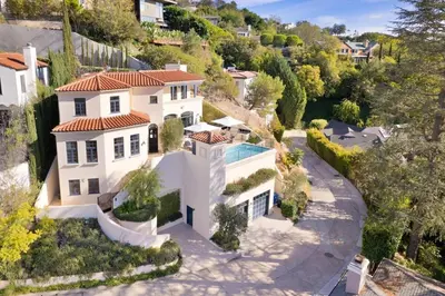 an aerial view of a white house at Chateau Beverly Hills by Stay Awhile Villas in Los Angeles