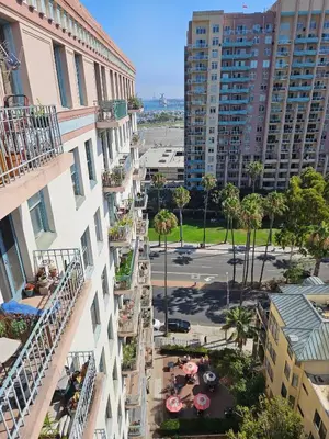 an aerial view of a city with tall buildings at Luxe Suite Convention Center Partial Ocean View with Free Parking in Long Beach