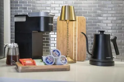 a coffee maker and a lamp on a counter at Gorgeous Apartment 2-bedroom 2-bathroom in Los Angeles