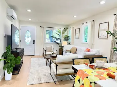 a living room with a couch and a table at Jies choice- Modern Luxe in Altadena in Altadena