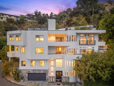 an aerial view of a white building at Franklin Mediterranean Villa in Los Angeles