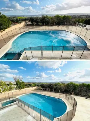 two pictures of a large blue swimming pool at Huge Family House Vacation Villa VIEW Pool King Bedroom in Walnut