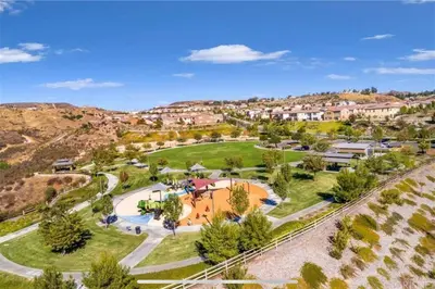 an aerial view of a park with a resort at GOODE HOMES Luxury Modern Home with Pool and Spa in Santa Clarita