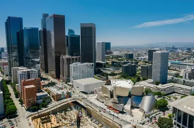 an aerial view of a city with tall buildings at Urban 1-bedroom Apartment in Los Angeles