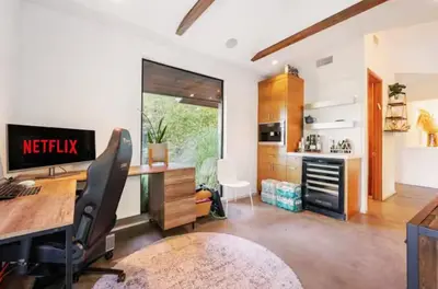 an office with a desk and a computer in a room at Cozy Oasis in Oakley with Basketball court pool in Los Angeles