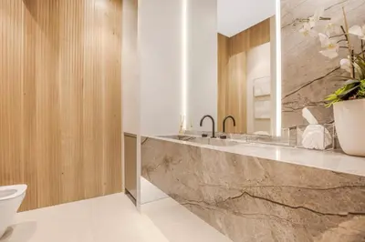 a bathroom with a sink and a toilet at Hutton Modern in Beverly Hills