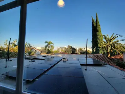 a view of a skate park from a window at 3 bedroom apartment by the MrC Hotel and 5 minutes to Rodeo Drive WiFi TV Patio walk to restaurants in Los Angeles