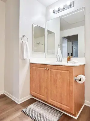 a bathroom with a sink and a mirror at 2BD 2BTH Apartment in Marina Del Rey - Free Parking - 20 mins to LAX in Los Angeles