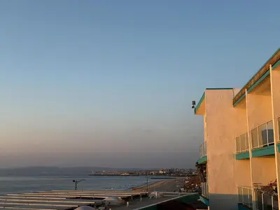 a view of the water from a building at Oceanfront 1 BR Oasis w Parking & Pool 107 in Redondo Beach