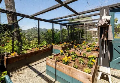 a greenhouse filled with lots of plants at Canyon Crest Cottage and Garden in Topanga Canyon in Topanga