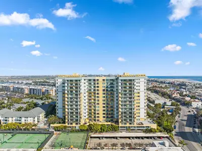 an aerial view of a large apartment building at A Symphony of Blue - Panoramic Ocean Frontage - 3BR Marina Suite in Los Angeles
