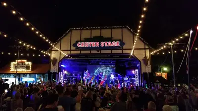 a crowd of people in front of a concert stage at Cozy Escape- Walking Distance to Village! in Lake Arrowhead