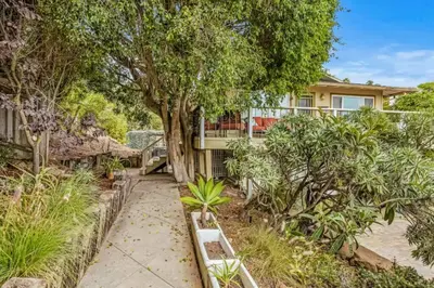 a house with a tree in the yard at Summerland Beach Oasis- Pet Friendly in Summerland