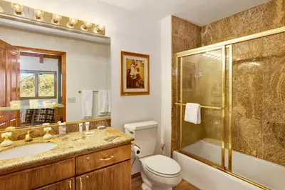 a bathroom with a toilet sink and a shower at The Birdhouse #2529 in Big Bear Lake