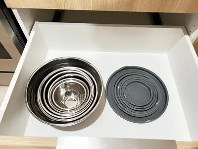 a black and silver bowl in a drawer at 6 miles from Disney, Book your dream vacations! in Fullerton