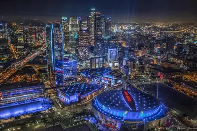a view of a city at night with at Spacious 5BR Private Home 5 minutes to Rodeo Drive with Hot Tub Spacious Backyard Parking in Los Angeles