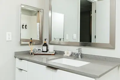 a bathroom with a sink and a mirror at Magnificent two bedroom in West Hollywood in Los Angeles