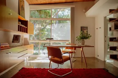 a room with a table and a chair and a window at Villa Mountain Getaway with a Pool Hot Tub 5 Beds in Los Angeles