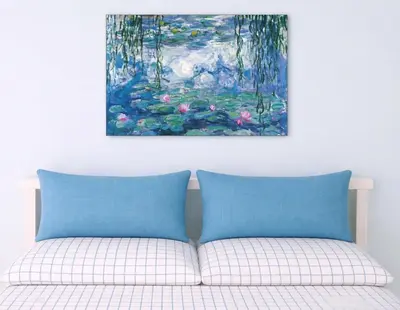 a painting above a bed with two pillows on it at Happy Room Near Citrus College in Glendora