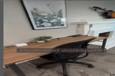 a desk in a room with a desk chair at Modern Oasis for Families & Business, Pets OK, EV in Orange