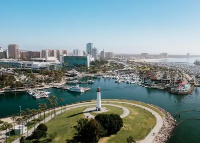 a view of a harbor with boats in the water at Boho 1-Bedroom BEACH Condo with Mid Size Parking, AC & Laundry - Walk 10min to BEACH! in Long Beach