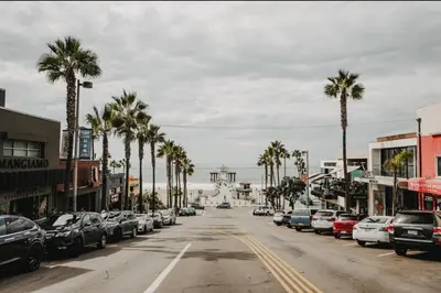 a city street with parked cars and palm trees at Hidden South Bay Gem near Manhattan and Redondo Beach in Redondo Beach